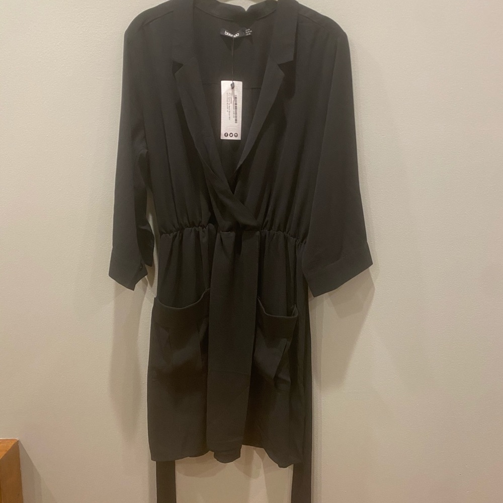 Tie Waist Woven Mini Shirt Dress from Boohoo